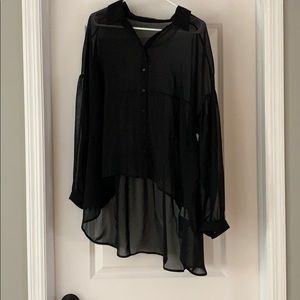 Sheer black collared hi-lo blouse